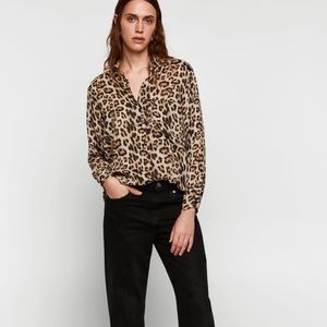 Zara Basic Leopard Print Button Down Shirt